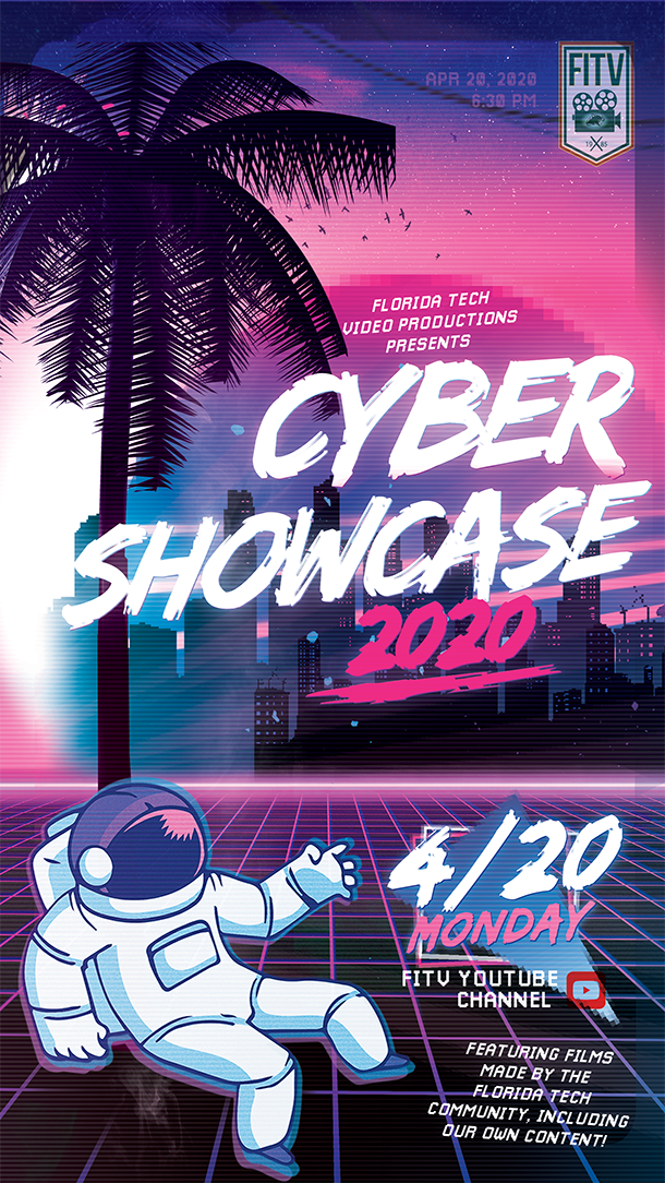 Neon and lighting - The theme of the third FITV student film festival was vaporwave, a fan favorite in the student organization for this year. Elements were continued from the previous space-themed poster.