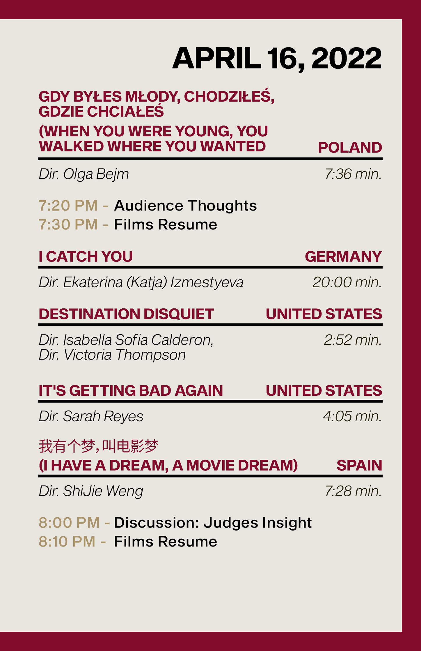 This is the inner right page of the FITV 2022 Film Festival program.