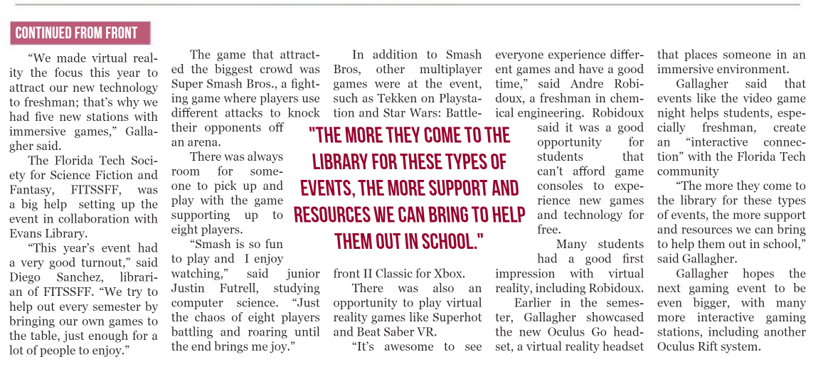 Article featured in The Florida Tech Crimson Issue 3 Fall 2018