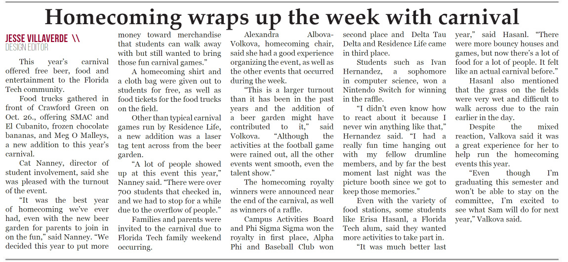 Article featured in The Florida Tech Crimson Issue 6 Fall 2019